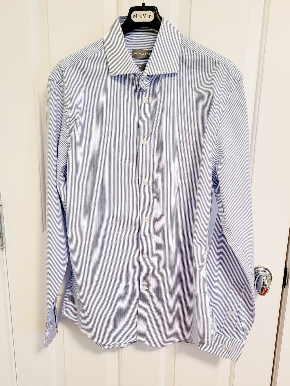 Michael Kors Mens Slimfit Stretch Long Sleeve Dress Shirt M 15.5 Pin Stripe